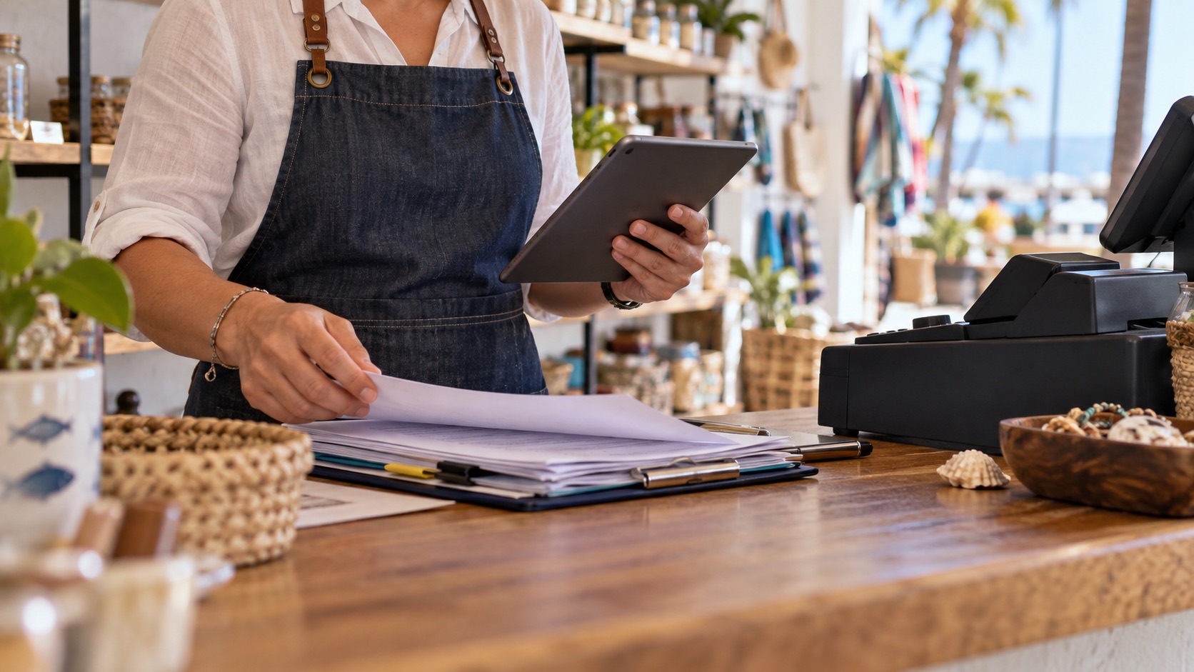 Comercio local revisa documentación administrativa